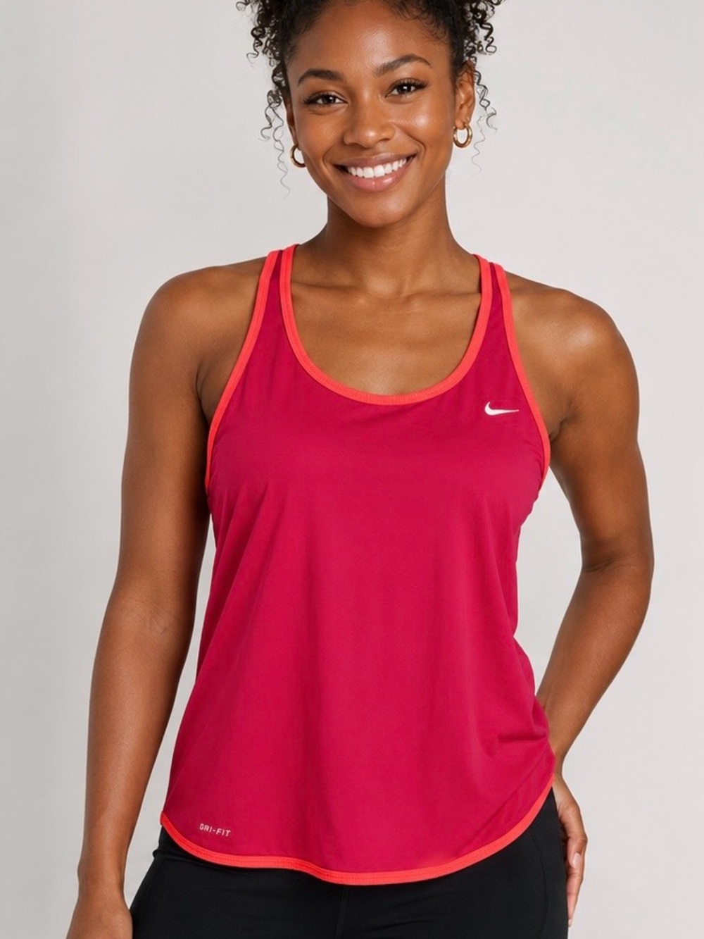 Nike Dri-FIT Racerback Tank - Raspberry with Coral Trim Sz L